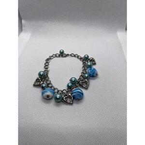 Charm bracelet Dolphin Hearts &blue‎ glass beads fashion jewelry AOV-A